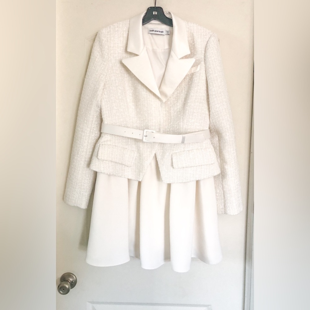 Self - Portrait Tailored Cream Color Boucle Mini Dress - Picture 7 of 16